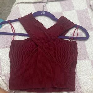 Women's Burgundy Ribbed Crop Top